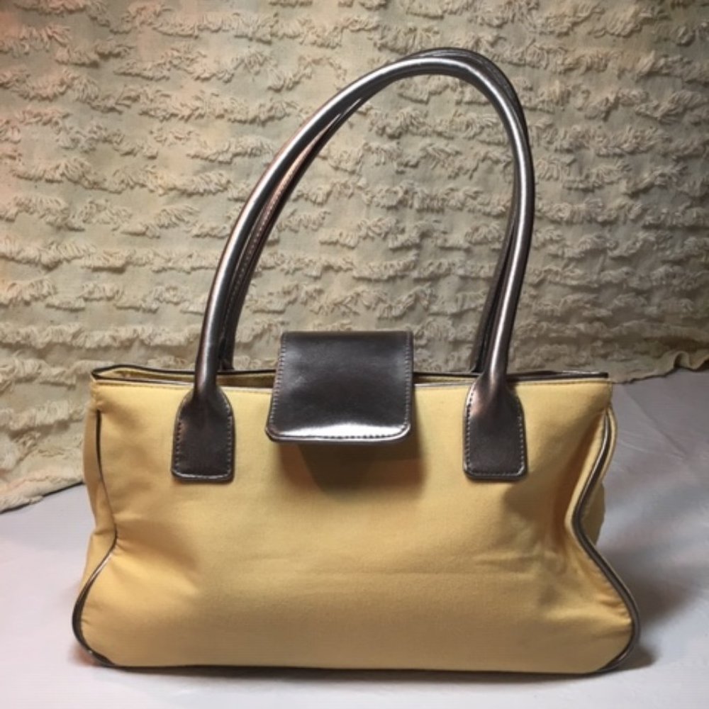 Victoria's Secret Yellow Cotton Canvas w/Silver Trim Satchel Handbag 12"x5"